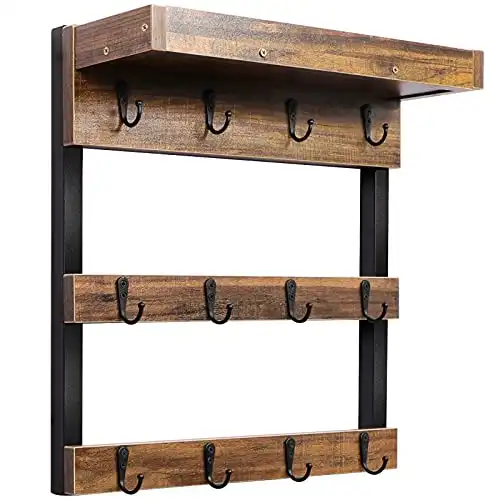 Wall Mounted Coffee Mug Rack with 12 Hooks and Storage Shelf